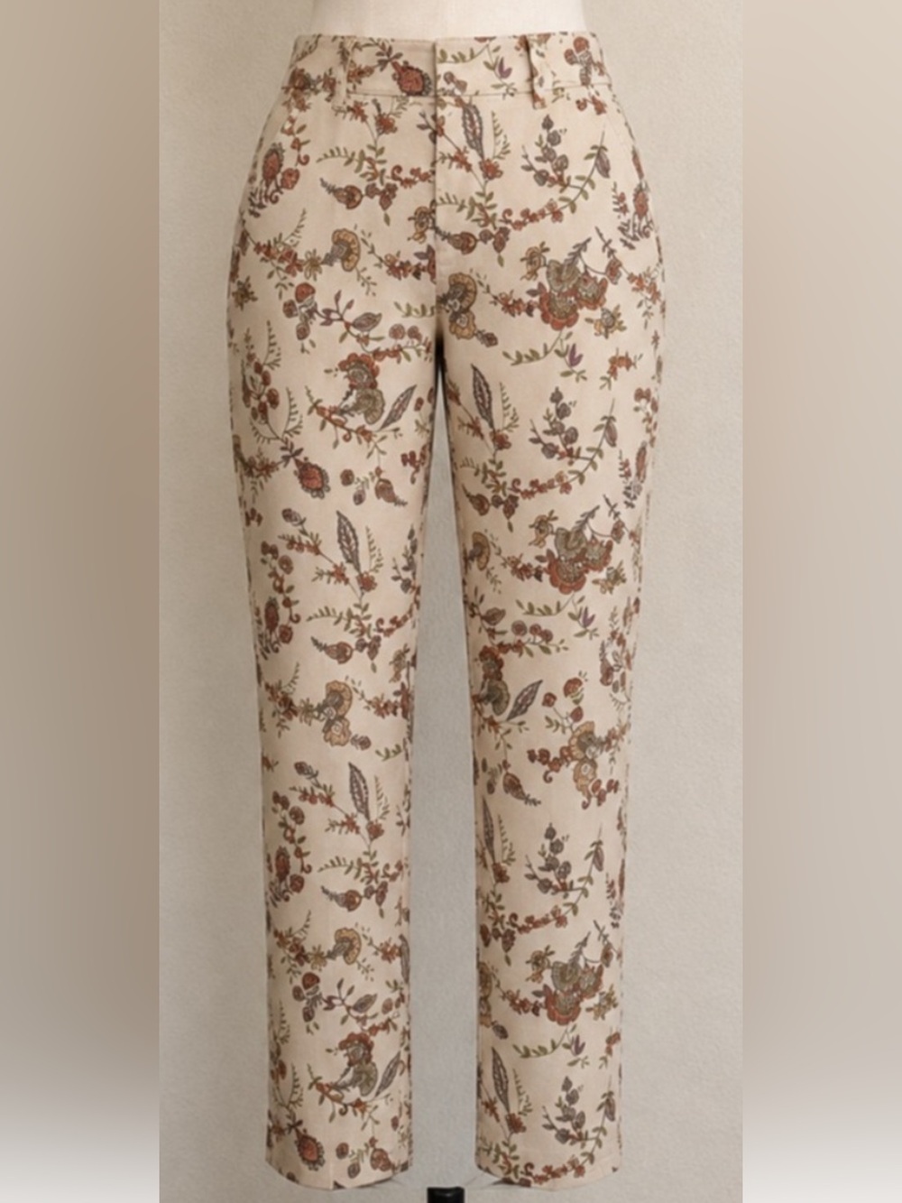 LOFT Garden Inspired  Cream Pants with Olive and Peach Floral Motif size 10